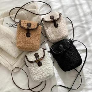 1 Pcs Womens Retro Lamb Fleece Bag Color Blocking Minimalist Mobile Phone Bag Single Shoulder Crossbody Small Bag