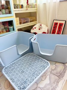 Extra Large Open-Top Cat Litter Box with Mat Shovel Splash-Proof Toy Maine Coon Cat Toilet PP Plastic Square Design No Odor System