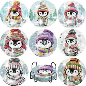 8 pieces of diamond art painting coasters with brackets DIY snowman patterned diamond art coasters suitable for both adults an