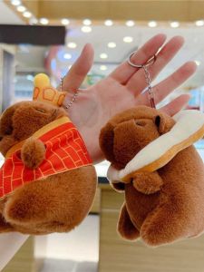 Plush Toy Capybara Bubble Blowing Pendant Keychain Doll Female Version Water Sniffle Pull Rope Hanging Decoration Toy