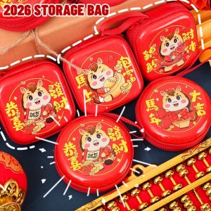 Yespery 2026 năm của con ngựa Ví đựng xu tròn ví có khóa kéo vuông tinplate trường hợp hộp lưu trữ nhỏ Trung Quốc năm mới bên món quà cho trẻ em