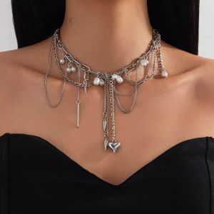 Ingemark | Ingemark Multilayer Tassel Love Heart Pendant Choker Necklace for Women Trend Punk Silver Color Metal Chain Party Jewelry Gift