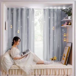 LUMIG Star Thermal Insulated Blackout Curtain for Living Room Bedroom Window Curtain Blinds Velcro no punching Curtain