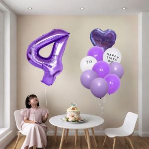 LD-C390 Balon Foil Angka 0-9 Warna Ungu Balon Angka Polos / Balon Ulang Tahun Perlengkapan Ultah