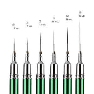 พู่กันโลหะสีเขียวขนาด 6/9/12/15/18/25 มม. สำหรับงานศิลปะ วาดเส้น ระบายสี DIY วาดลายเส้น ลายดอกไม้ ปากกาสำหรับระบายสี  แปรงสำหรับเจล UV