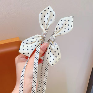 Non-Damaging Girls Hair Clip Polka Dot Bow Streamer