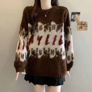 Christmas Red Knitted Sweater Womens Loose Long Sleeve round Neck Warmth Emitting Casual Commute Style Autumn Winter New Arrival