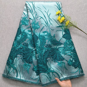 African Brocade Jacquard Lace Fabric -Green & Gold Embossed Pattern Textile For African Traditional Clothing Wedding Party Dress