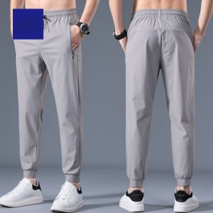 ROMON | Lormen Mens Summer Ice Silk Thin Loose Cuffed Elastic Sports Quick Dry Long Casual Pants Fashionable Urban Style Loose Fit