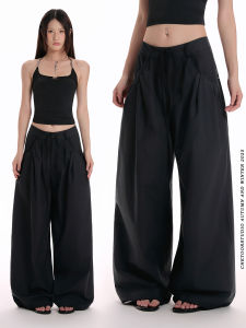 Low Waist Black Casual Trousers for Women Summer New Style Drapey Loose Wide Leg Pants Trendy Floor-Length Workwear Trousers