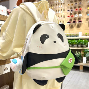 Girls School Backpack Large Class Kindergarten Panda Shoulder Bag Childrens Book Bag Sweet College Style Nylon Fabric Zipper Closure