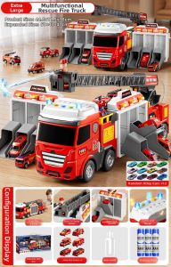BEI JESS | Oversized Alloy Water-Spraying Ladder Fire Truck Toy with Transforming and Launching Features