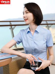 Professional Short Sleeve Shirt Womens Formal Summer Blue New Style Elegant White Shirt Summer Hotel Front Desk Workwear