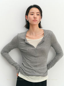 SHEITAOZI | Design Two-in-One V-Neck Long Sleeve T-Shirt