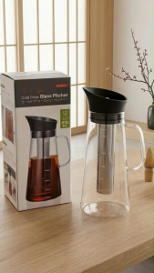Bình pha cà phê thủy tinh 1500ML với lọc kim loại dung tích đo tay cầm trong suốt phù hợp pha cà phê đá.