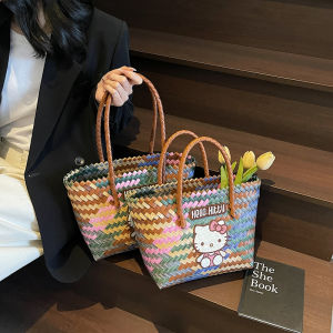 Large Capacity Wicker Basket Handbag Womens Office Necessities Small Tote Bag Bamboo Weaving Picnic Basket Artistic Style