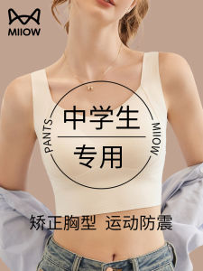 Catman Miiow สปอร์ตบรา สําหรับวัยรุ่นหญิงวิ่ง Shock Absorption เสื้อกั๊ก One- Piece Development Period Seamless Push-up Bra