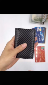 EH RFID Carbon Fiber Mens Black Slim Wallet Anti-Theft Automatic Pop Up Card Holder Secure & Stylish Male Purse