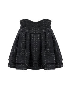 กระโปรงทรงเค้กสองชั้นหวานแบบผลิตในปริมาณขนาดใหญ่ กระโปรงทรงเอเอวสูง ผ้าโพลีเอสเตอร์ กระโปรงสั้นทรงเอสำหรับใส่ไปทำงาน