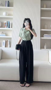 [MUA 2 GIẢM 70K] Quần Ống Rộng Nữ 98cm GUMAC Quần Tây Công Sở Lưng Cao Chiết Ly Vải Chéo Thái Cạp Cao Tôn Dáng LQF0906