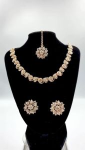Maghna Indian Gold Choker Necklace Set with Rhinestones
