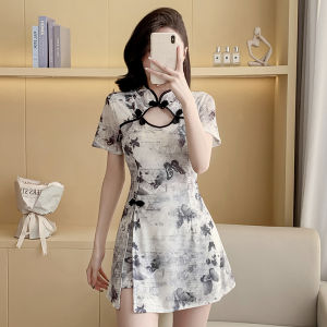 New Chinese Style National Trend Improved Cheongsam Dress Two-Piece Set Soft Foot Bath Technician Work Uniform Polyester Short Sleeve