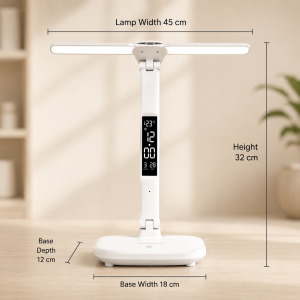 LED Desk Lamp with Calendar Clock 3-Color Dimmable Touch Reading Light Anti Blue Light Eye Protection Lamp with Pen Holder