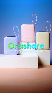 Orashare PCM20 Mini Powerbank 20000mAh 22.5W Super Fast Charge Powe Bank Built In Dual Cable Compact and Portable 3 Output Powerbank
