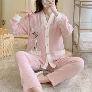 Bộ Đồ Ngủ Cho Bà Bầu Bằng Vải Cotton Nguyên Chất Mùa Hè Thu Đông Tay Dài Có Đệm Ngực Cho Bà Bầu Sau Sinh Mặc Ở Nhà Thoải Mái Thoáng Khí
