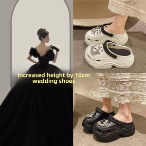 Thick Heel 9cm Hollow out Womens Summer Fashion Beach Platform Heightening 9cm Sandals Slippers Trendy Shoes for Women