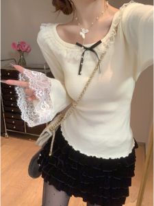 GUZILIAN | เสื้อสเวตเตอร์ถักคอเหลี่ยมสไตล์เกาหลีสำหรับผู้หญิง แขนยาว ทรงเข้ารูป ทรงเข้ารูป แขนยาว ทรงเข้ารูป เสื้อสเวตเตอร์ถัก