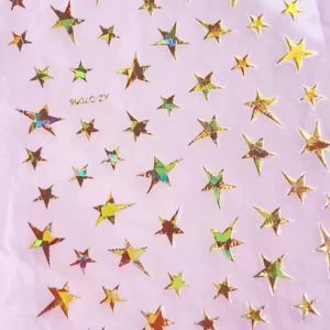 12Pcs 3D Laser Gold Flame Star Heart Nail Stickers Irregular Lines Bowknot French Chain Self-adhesive Slider DIY Manicure Decals