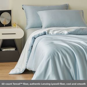 Premium 60s Imported Tencel Bedding Set Ice Silk Cooling Sheet & Quilt Cover Silky Breathable Bedding for Naked Sleep