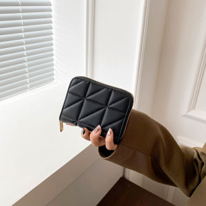 กระเป๋าสตางค์ทรงสั้นสำหรับผู้หญิง กระเป๋าใส่บัตรนักเรียนแบบมีซิป กระเป๋าใส่เหรียญ ดีไซน์เรียบง่าย สไตล์ยุโรป วัสดุ PU