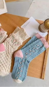 Murah Banget -  Casual Women Socks / Kaos Kaki Panjang Wanita / Kaos Kaki Katun / Kaos Kaki Style Korea / Kaos Kaki Motif Bunga