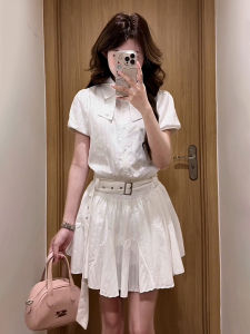 Y6Y | Sweet Style White Shirt Dress Womens Summer 2025 New Waist-Cinching Bubble Sleeve Mini Dress Beautiful A-line Skirt Cotton