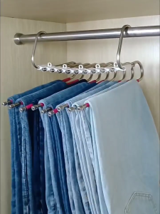 [SG STOCK] Magic Pants Hanger Foldable Multi Layer Trouser Rack Stainless Steel Non Slip Seamless Multifunctional Wardrobe Closet Storage Organiser