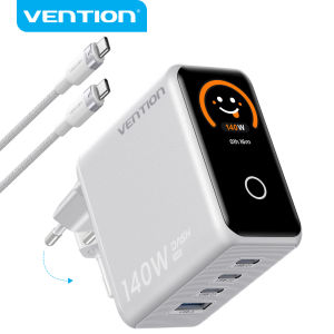 Vention | Vention 140W GaN Fast Charger with 3 Type-C and 1 USB-A Ports Smart Display Foldable Plug PD Charger for iPhone 17 16 Xiaomi