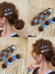 Elegant Heart-Shape Contrast Side Clip Forehead Barrette Bangs Grip Hair Accessory