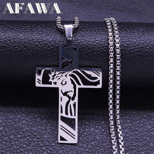 Christ God Cross Jesus Crown of Thorns Chain Necklace Men Stainless Steel Crucifix Necklace Jewelry colar masculino N7074S02
