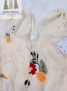 Đầm hoa cổ V tay phồng ngắn nút bọc trước dáng váy dài xoè chất vải XỐP HOA CAO CẤP 2lớp thời trang nữ mặc đi chơi xinh