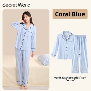 Secret World | Soft Cotton Long Sleeve and Pants Womens Sleepwear Set
