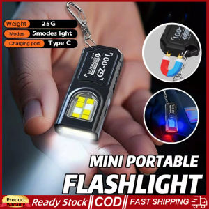 Aitemay 4PCS Mini COB LED Keychain Flashlight with Adsorption Type C Rechargeable Hanging Work Light Waterproof Keyring Camping Walking Pocket Lamp