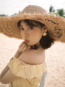Summer Beach Photography Large Brim Sun Hat Womens Laffey Grass Woven Hat Letter Embroidery Sun Protection Casual Style