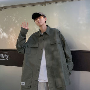 Japanese Style Workwear Shirt Jacket Mens Hong Kong Style CEC Retro Multi-Pocket Casual Loose Shirt Trendy Couple Coat