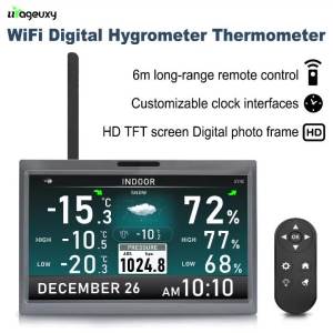 10.1 Inch HD TFT Screen Digital Thermometer Hygrometer 6M Remote & 160° View  Weather Station with Photo Album （No Outdoor Data）