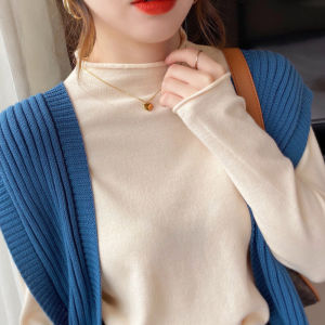 เสื้อยืดคอกลมแขนยาวทรงสลิมฟอกสีขาวสำหรับผู้หญิง เสื้อชั้นในฤดูใบไม้ร่วงและฤดูหนาว ผ้าขนสัตว์เทียม ทรงเข้ารูป เสื้อคลุมกันหนาวแบบอเนกประสงค์