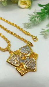 Kalung Titanium Lapis Emas 24k set Liontin(panjang 45cm) Model Kalung mawar motif kotak kendari Korea