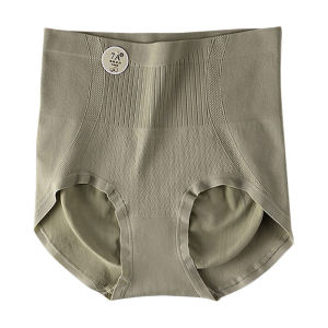 High Waist Pure Cotton Antibacterial Crotch Underwear Strong Belly Contracting Hip Lift Body Shaping One Piece Plaid Seamless Lightweight Womens Briefs