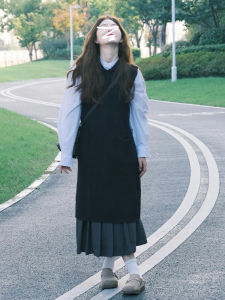 Elegant Korean Style Black Dress Set Womens Autumn Winter Long Skirt Suit College Style Two-Piece Pure Color Fashion Dress